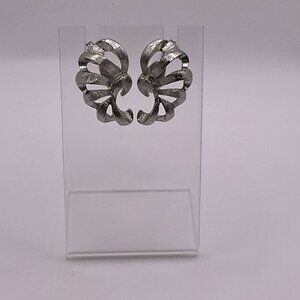 Monet Signed Silver Toned Swirl Clip On Earrings